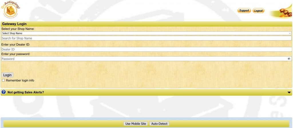 GoAntiquing dealer login page