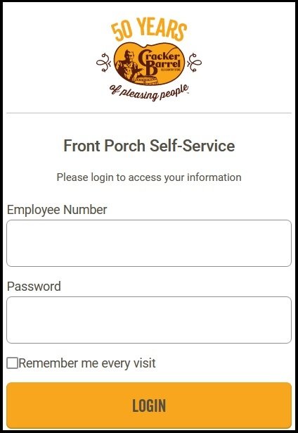 Cracker Barrel Front Porh Self-Service portal login form