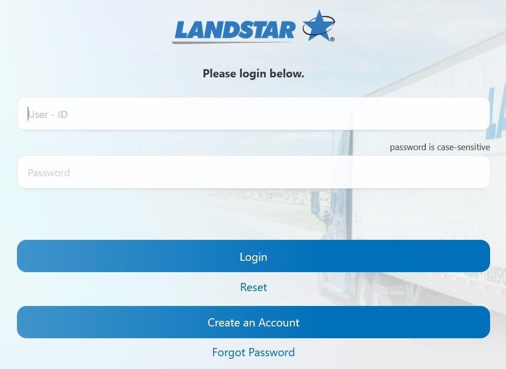 LandstarOnline login form